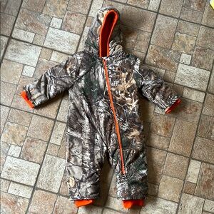 Camouflage Baby Snowsuit with Orange Accents